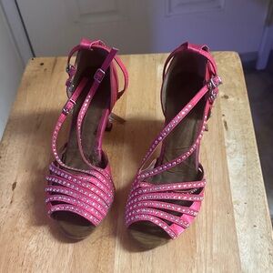 Hot Pink Rhinestone Strappy Heels ballroom / tango dance shoes size 37